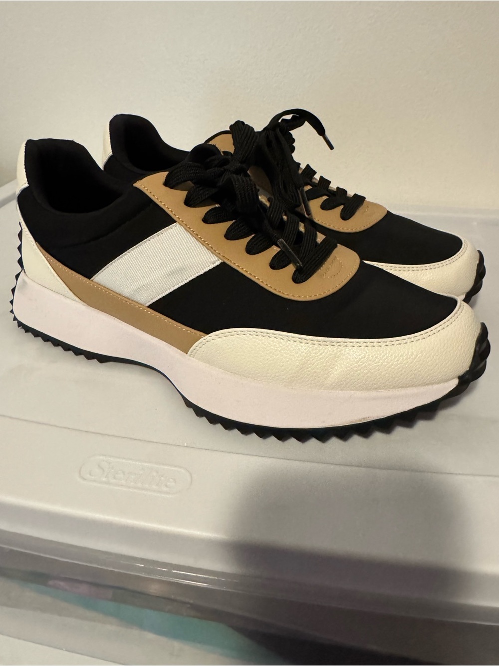 Women’s Athletic Sneakers in Black, White & Tan